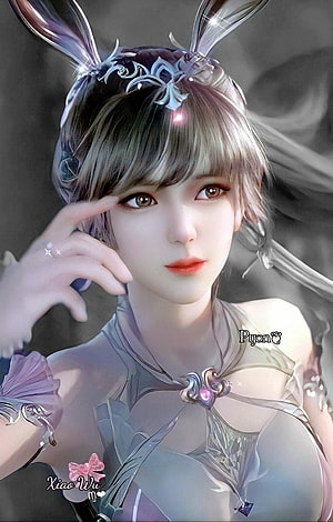 Xiao Wu 3D Character Portrait with Rabbit Ears and Fantasy Headpiece HD phone wallpaper