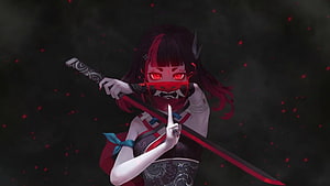 Demonic Ninja Girl Warrior with Red Eyes and Katana in Dark Fantasy Anime Style HD wallpaper