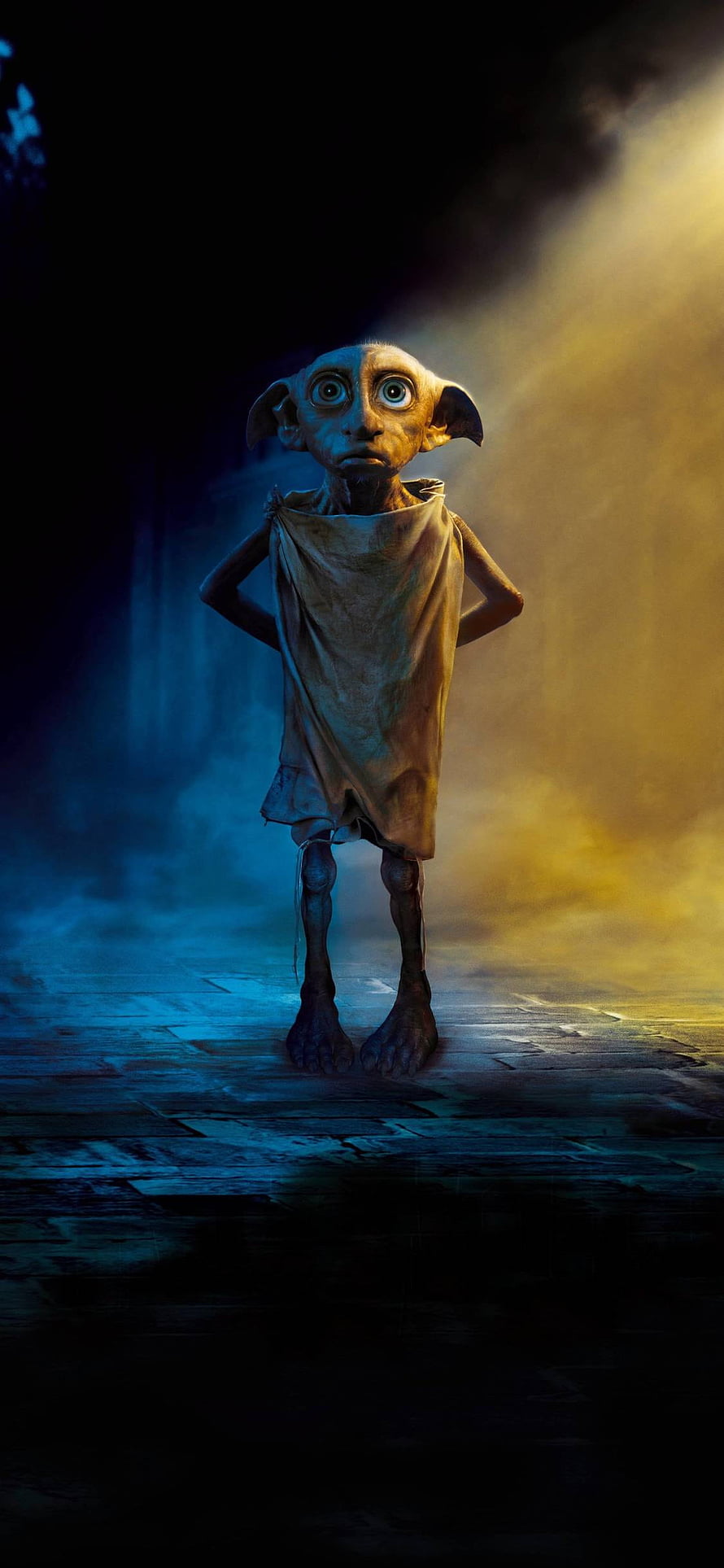 Dobby the House Elf from Harry Potter Standing in Dramatic Blue and Gold Light HD phone wallpaper