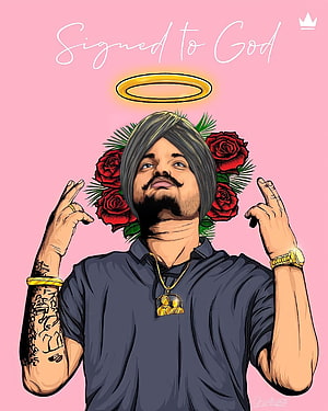 Sidhu Moose Wala Digital Art Portrait With Halo And Red Roses HD phone wallpaper