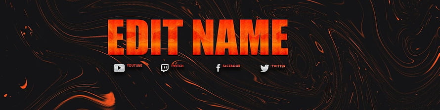 Dark Abstract Gaming Banner with Fiery Orange Text and Social Media Icons HD wallpaper