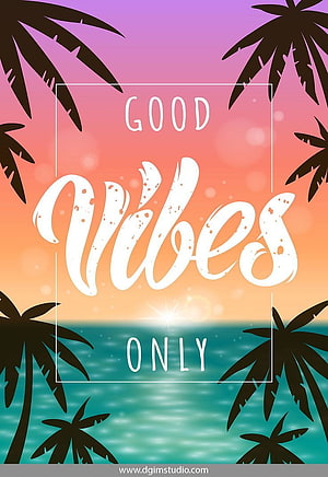 Tropical Sunset Palm Silhouettes with Good Vibes Only Lettering HD phone wallpaper