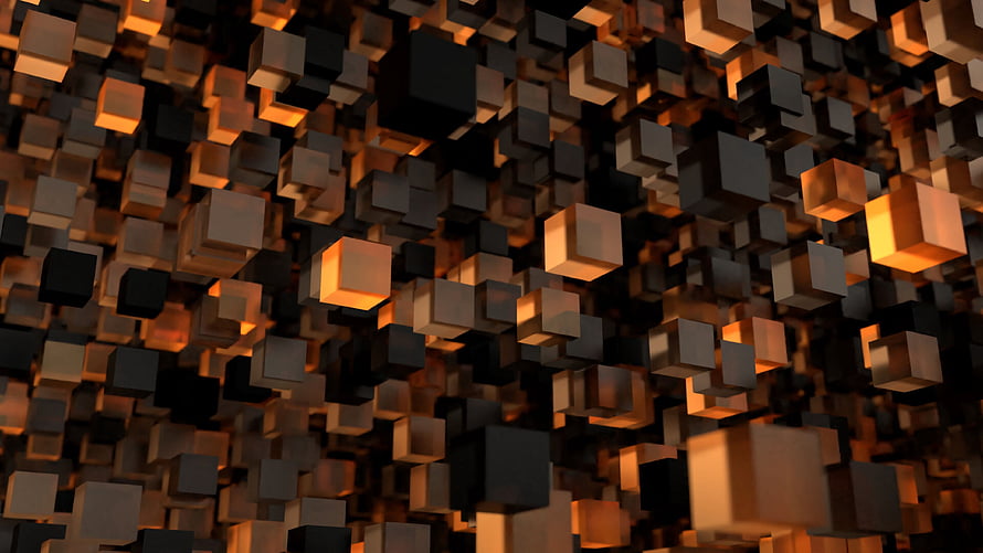 Abstract 3D Cube Formation with Warm Orange and Dark Tones HD wallpaper