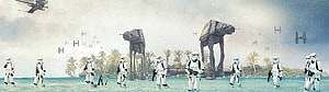 Star Wars Imperial Stormtroopers and AT-AT Walkers on a Tropical Beach with TIE Fighters in the Sky HD wallpaper