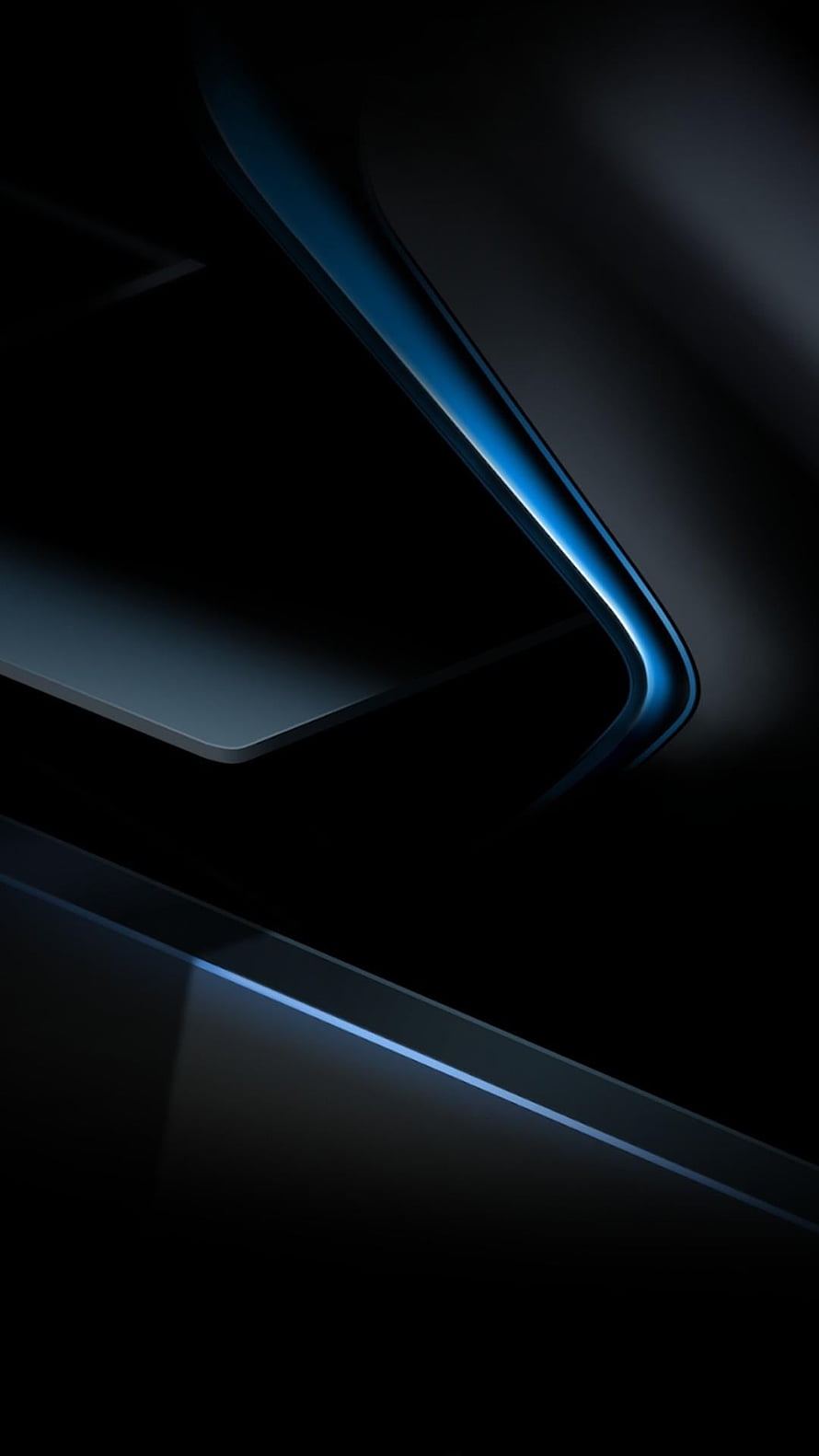 Dark Abstract Geometric Shapes with Glowing Blue Edge Light on Black Background HD phone wallpaper