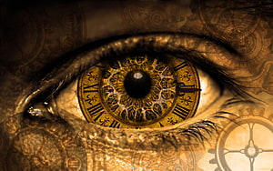 Steampunk Eye With Clockwork Iris And Gears In Sepia Tones HD wallpaper