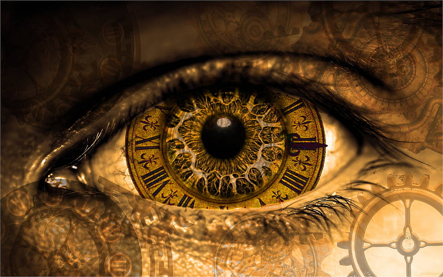 Steampunk Eye With Clockwork Iris And Gears In Sepia Tones HD wallpaper