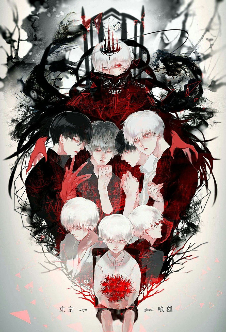 Tokyo Ghoul One Eyed King Character Artwork with Dark Red and Black Ink Splatter Design HD phone wallpaper