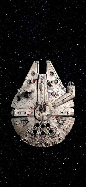 Millennium Falcon Starship in Deep Space with Starfield Background HD phone wallpaper