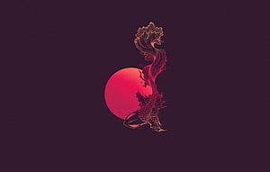 Minimalist Japanese Dragon Silhouette Against a Crimson Sun on a Dark Background HD wallpaper