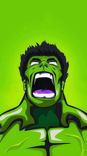 Incredible Hulk Roaring in Vibrant Green Cartoon Style HD phone wallpaper