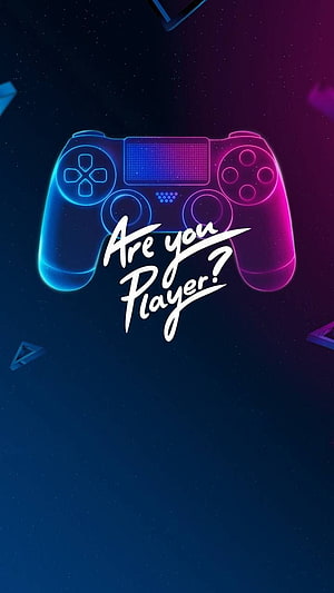 Neon Game Controller with Are You Player Text on Dark Background HD phone wallpaper