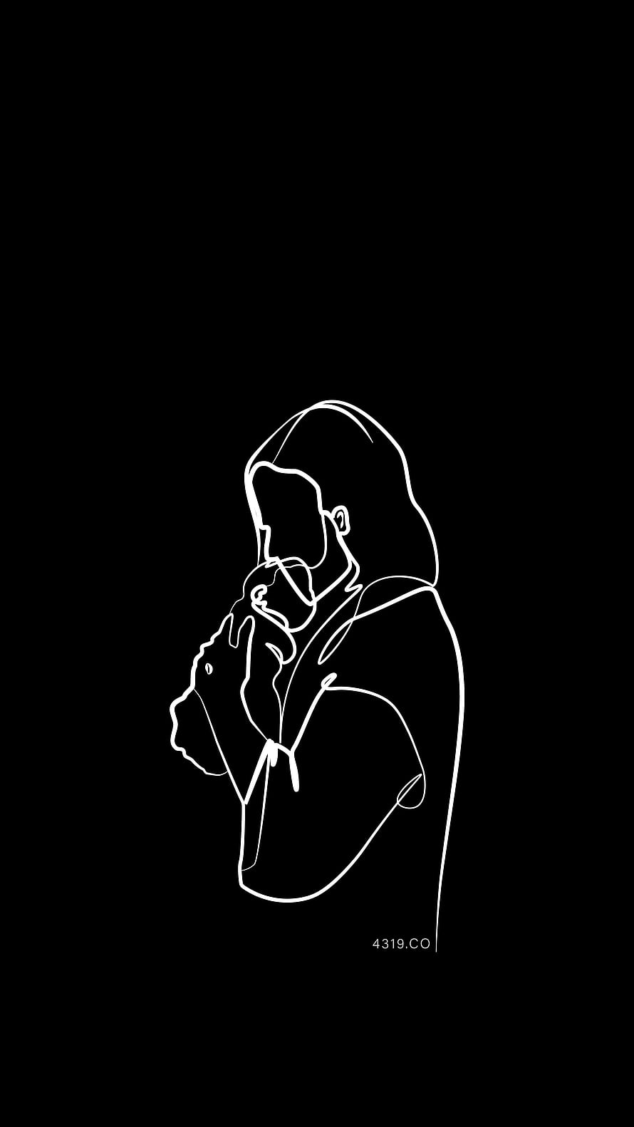 Minimalist One Line Drawing of a Man in Prayer on Black Background HD phone wallpaper