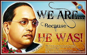 Dr. B.R. Ambedkar Tribute Portrait with Inspirational Quote and Indian Emblem HD wallpaper