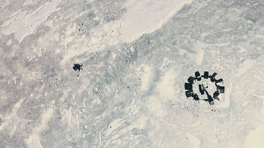 Interstellar Endurance Space Station Orbiting a Frozen Planet HD wallpaper