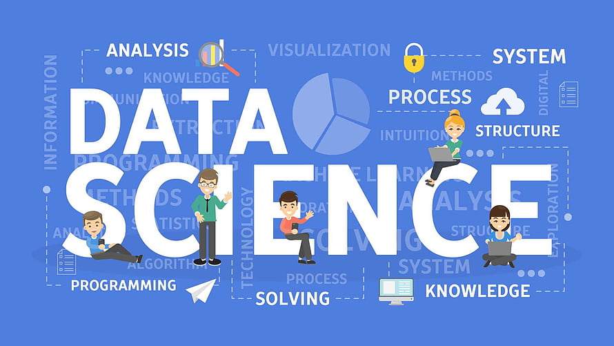 Data Science Concept Illustration with Team and Technology Keywords HD wallpaper