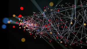 Abstract Data Network Visualization with Glowing Nodes and Connections on Dark Background HD wallpaper