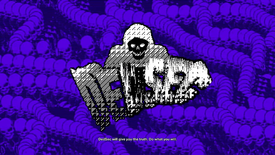 Watch Dogs 2 DedSec Glitch Art Logo with Purple Skull Pattern Background HD wallpaper