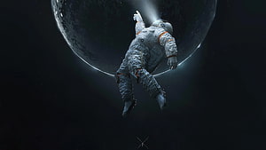 Astronaut Floating in Deep Space with a Large Planet in the Background HD wallpaper