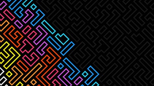 Vibrant Neon Geometric Maze Pattern on Dark Background HD wallpaper