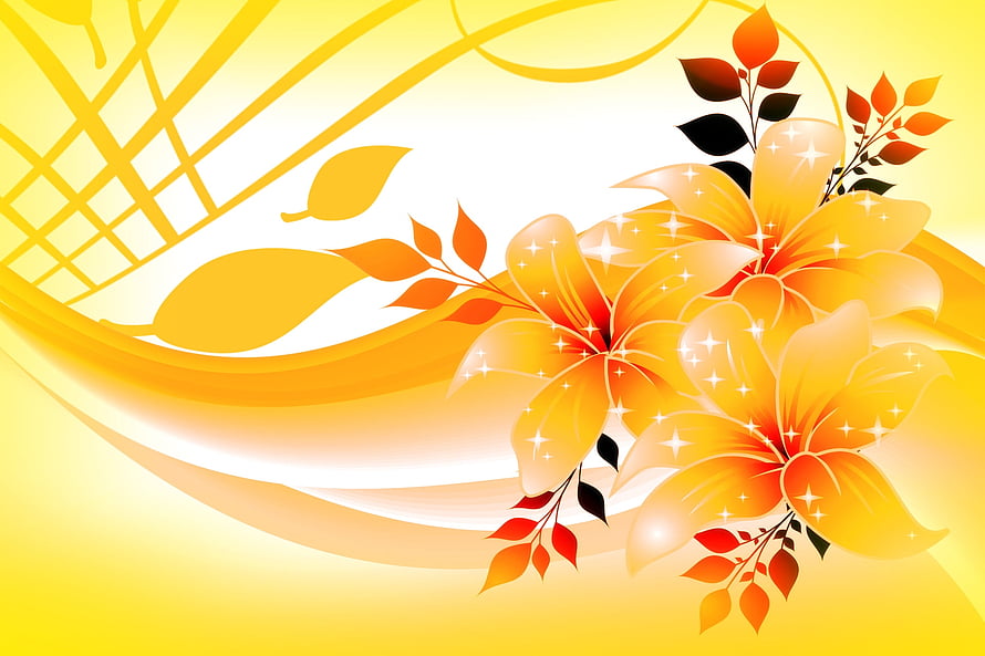 Vibrant Yellow Floral Vector Art with Abstract Swirls and Sparkling Blossoms HD wallpaper