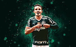Raphael Veiga in Palmeiras Kit with Green Neon Particle Background HD wallpaper