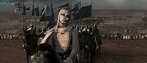 Kingdom of Heaven Knight in Silver Mask Leading Crusader Army on Horseback HD wallpaper