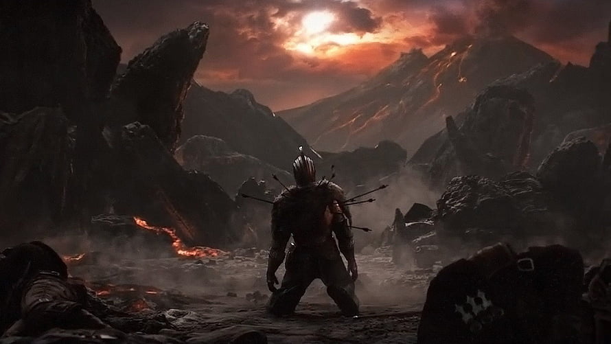 Dark Souls II warrior standing in volcanic battlefield with arrows in back HD wallpaper
