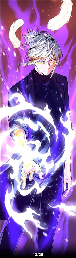 Arthur Leywin Channeling White Flame Energy in Dark Suit with Purple Aura HD phone wallpaper