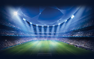Illuminated Soccer Stadium Interior With Bright Floodlights And Full Crowd HD wallpaper