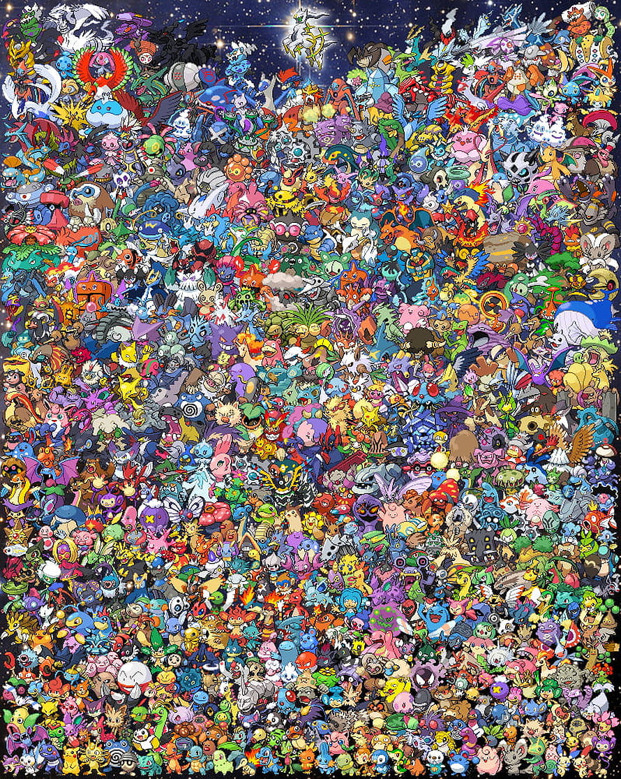 Complete Pokemon Roster Mosaic Artwork Featuring Every Creature in a Dense Starry Night Composition HD phone wallpaper