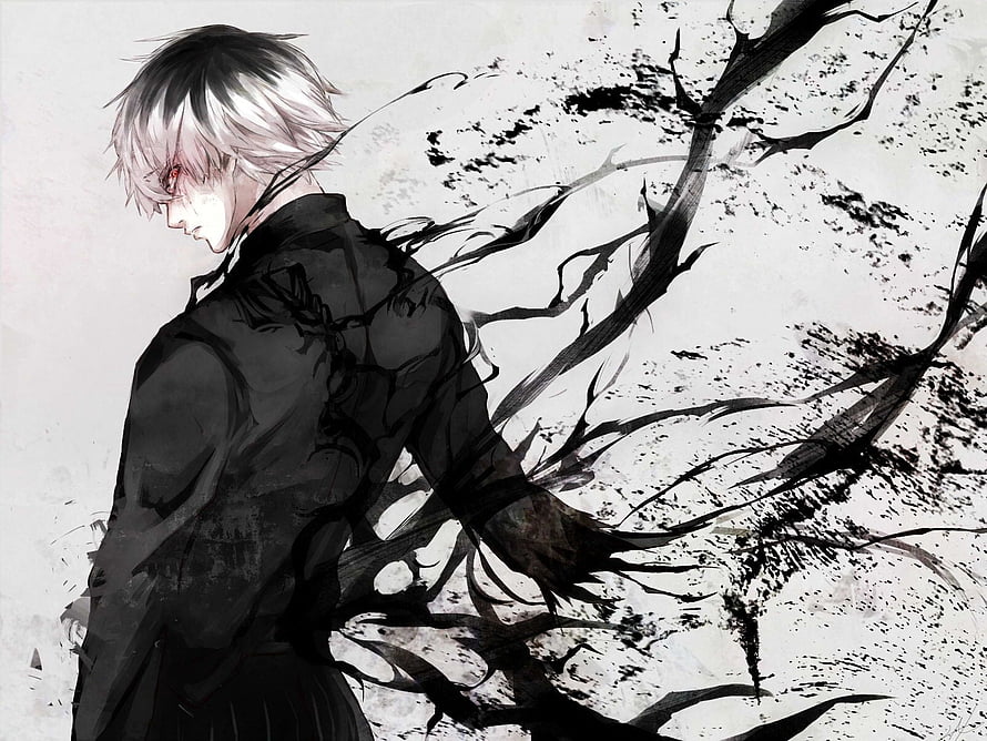 Haise Sasaki from Tokyo Ghoul in a dark ink wash illustration with swirling black tendrils HD wallpaper