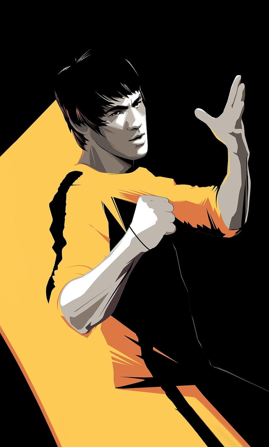 Bruce Lee Vector Illustration in Iconic Yellow Tracksuit HD phone wallpaper