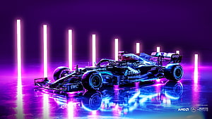 Mercedes AMG Petronas F1 W12 E Performance Car in Neon Purple Studio Setting HD wallpaper
