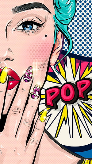 Pop Art Woman With Comic Book Style Nails And Halftone Background HD phone wallpaper