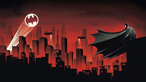 Batman The Animated Series Red Gotham Cityscape Silhouette Artwork HD wallpaper