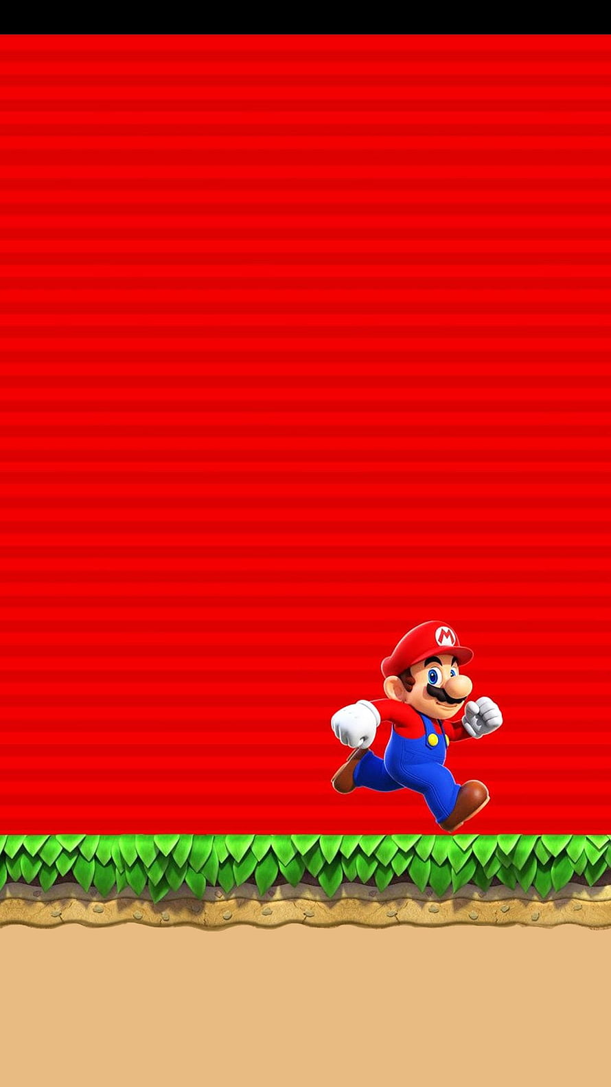 Super Mario Running on Grass Platform Against Red Striped Background HD phone wallpaper