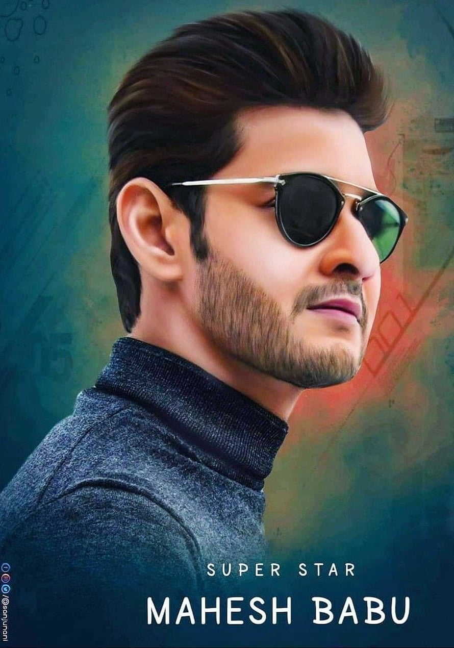 Mahesh Babu in stylish sunglasses and turtleneck against a colorful abstract background HD phone wallpaper