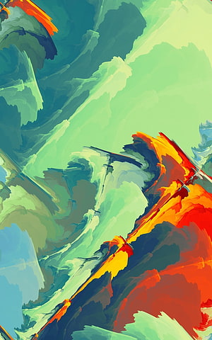 Vibrant Abstract Digital Artwork with Bold Brushstrokes in Teal and Orange HD phone wallpaper