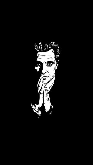 Al Pacino as Michael Corleone in The Godfather Part II Minimalist Black and White Portrait HD phone wallpaper
