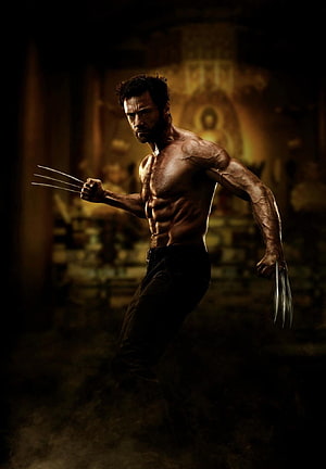 Wolverine in a Dark Temple with Claws Extended in a Cinematic Action Pose HD phone wallpaper