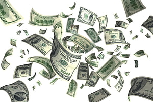 Falling US Dollar Bills in Mid-Air Against a White Background HD wallpaper