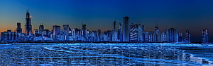 Chicago Skyline at Dusk with Lake Michigan Reflections in Cool Blue Tones HD wallpaper