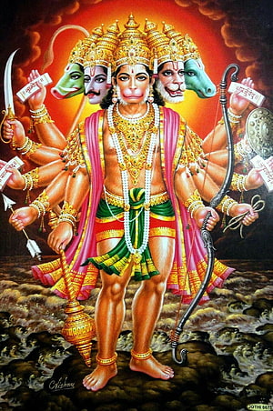 Panchmukhi Hanuman Five-Faced Bajrangbali Hindu Deity Artwork, Mere sankat harta panchmukhi bajrang Bali. Hanuman, Bajrangbali HD phone wallpaper