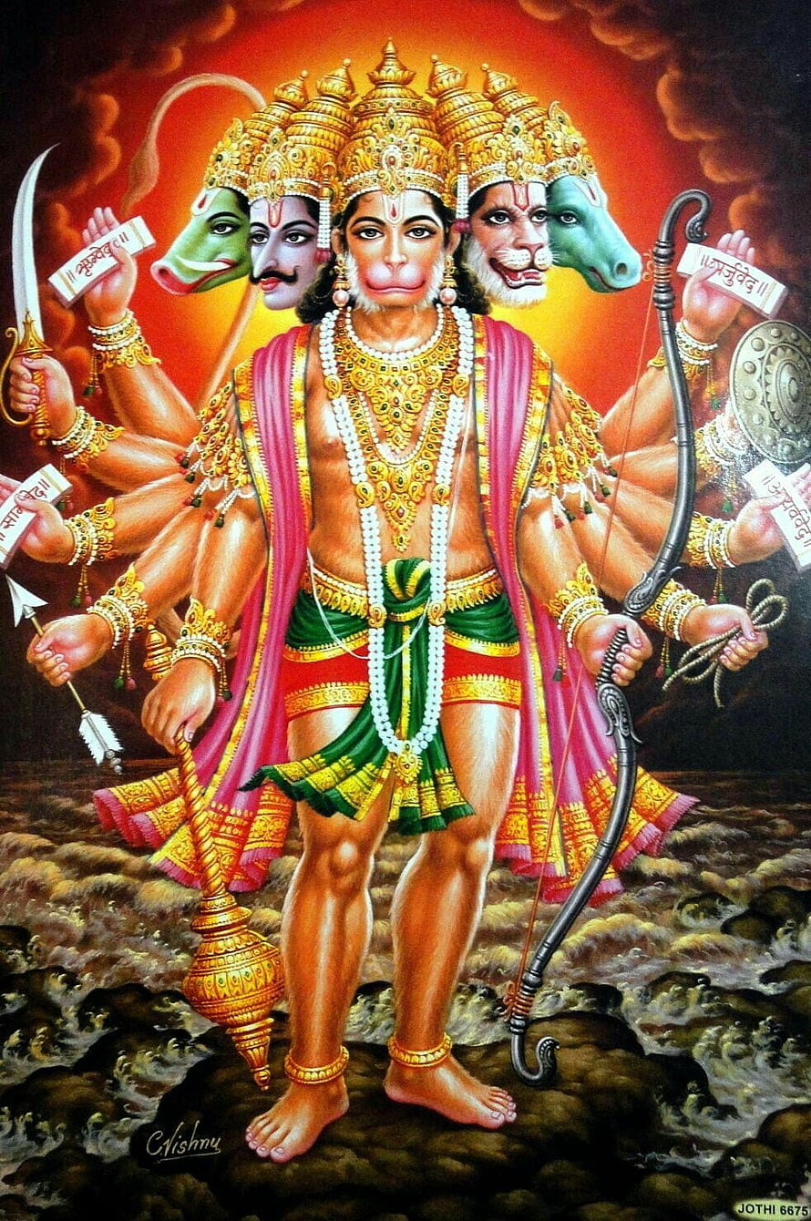 Panchmukhi Hanuman Five-Faced Bajrangbali Hindu Deity Artwork, Mere sankat harta panchmukhi bajrang Bali. Hanuman, Bajrangbali HD phone wallpaper