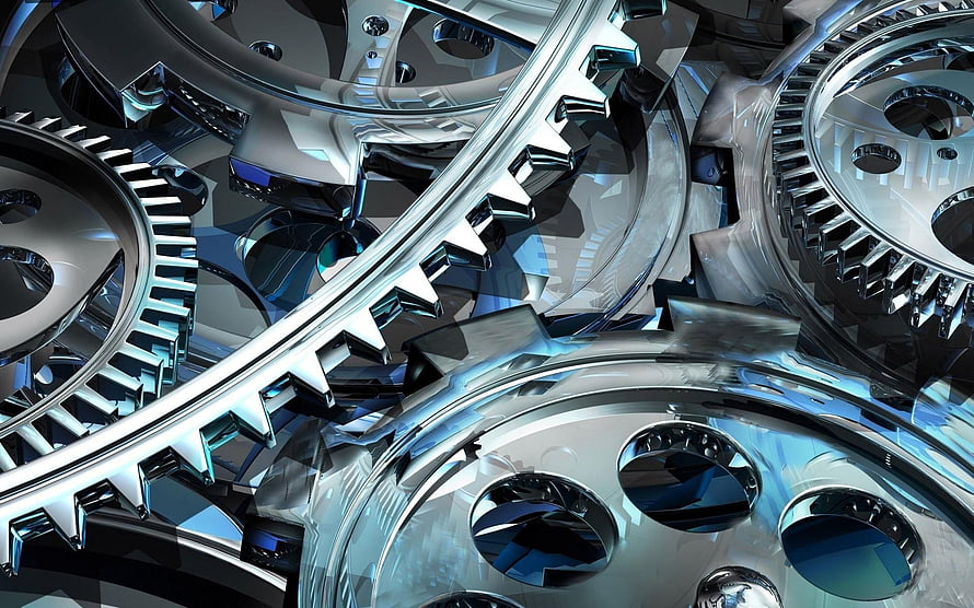 Sleek Chrome Gears and Mechanical Cogs in a Futuristic 3D Render HD wallpaper