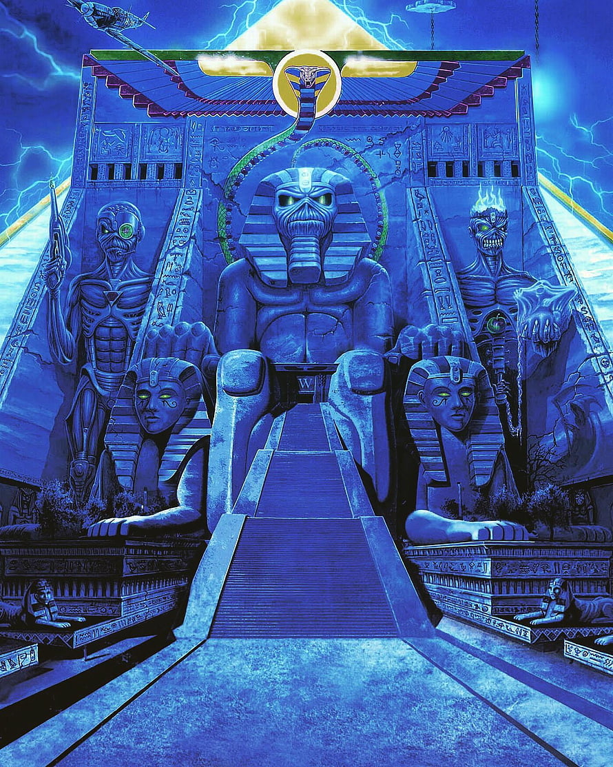 Iron Maiden Powerslave Album Cover Artwork Featuring Egyptian Pharaoh and Sci-Fi Elements HD phone wallpaper