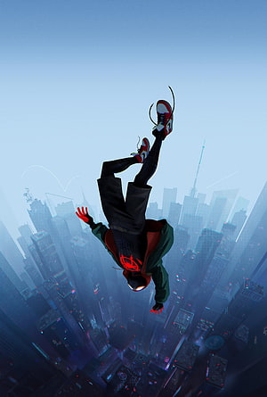 Miles Morales Falling Through the Sky in Spider-Verse Digital Art HD phone wallpaper