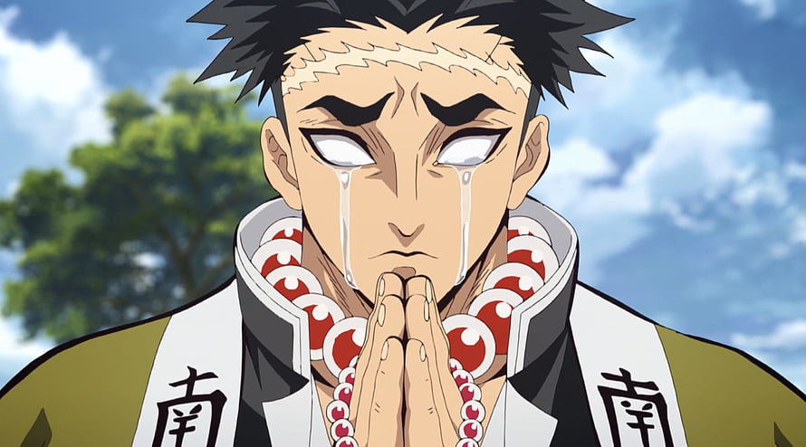 Gyomei Himejima from Demon Slayer in a Moment of Sorrowful Prayer HD wallpaper