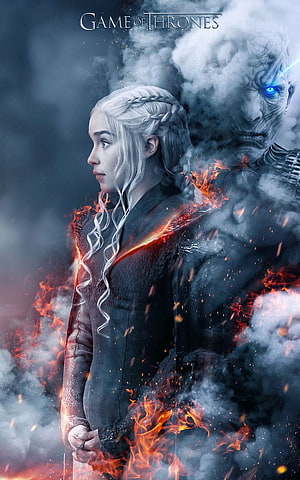 Game of Thrones Daenerys Targaryen and Night King Fire and Ice Fantasy Poster HD phone wallpaper